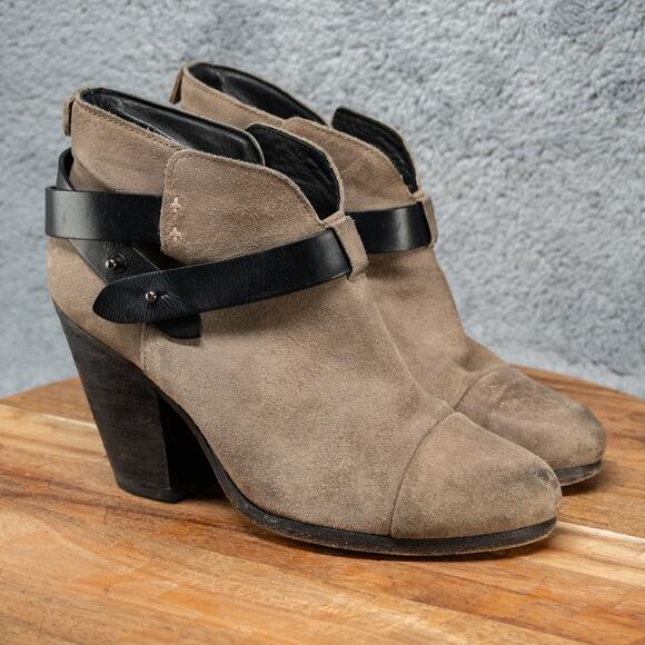 RAG & BONE Size 37.5 EUR US 7 Brown Suede Buckle Ankle Fashion Boots Bootie - Picture 1 of 7
